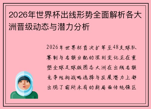 2026年世界杯出线形势全面解析各大洲晋级动态与潜力分析